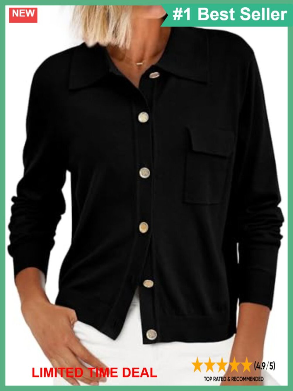 Ribbed Knit Button Down Cardigan Long Sleeve Collared Sweater with Pockets